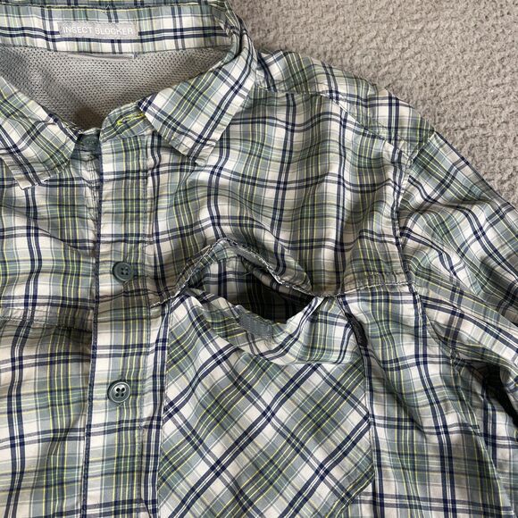 Columbia Shirt Mens M Green Plaid Button Roll Tab Vented Pocket Outdoor Hiking - Picture 4 of 16